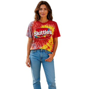 Skittles Tie Dye T-Shirt Womens L Red Crew Neck Short Sleeve Casual Y2K Summer